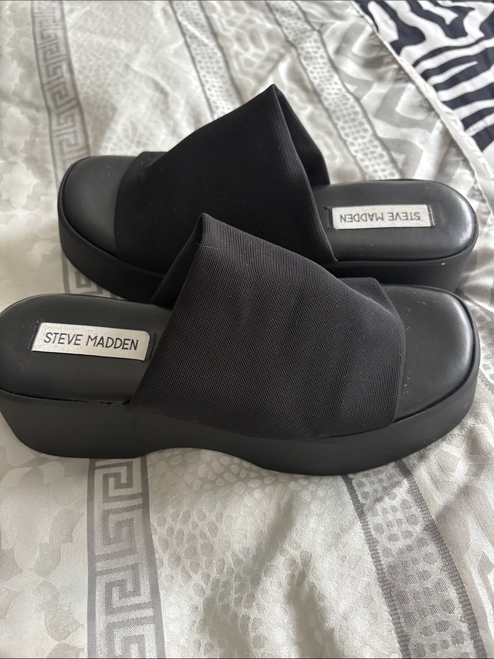 Steve Madden Black Platform Slide Mules